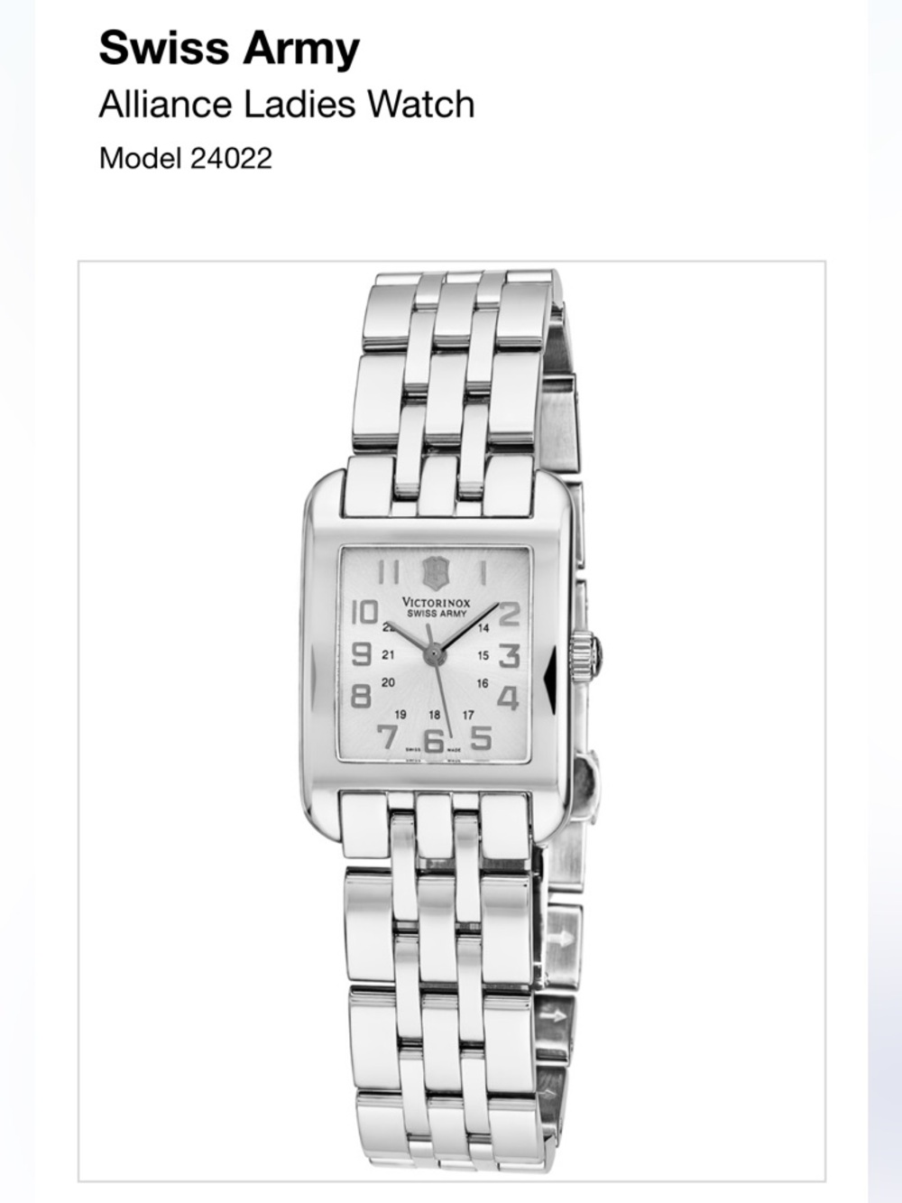 NWT Victorinox Swiss Army Alliance Silver Rectangle-face Watch (24022- Rect.SM